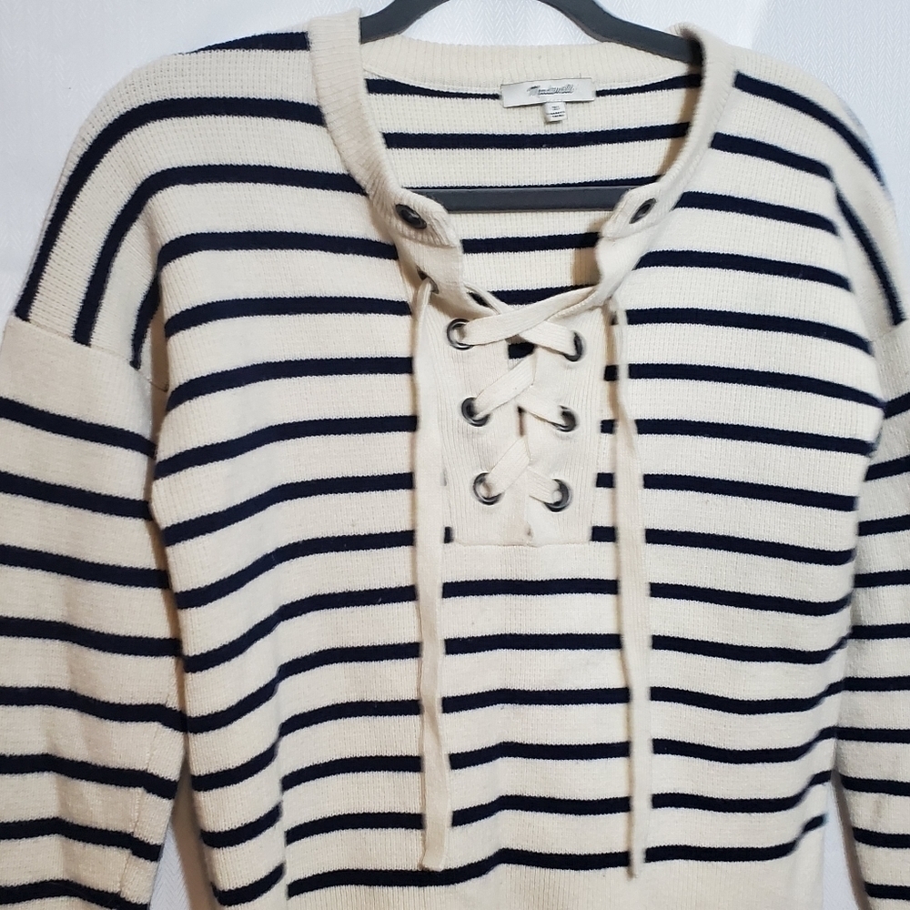 Madewell Merino Wool Lace-Up Striped Cropped Sweater - Picture 5 of 7